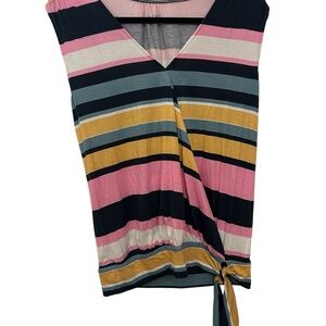 LOFT Multicolor Striped V-Neck Blouse Size L